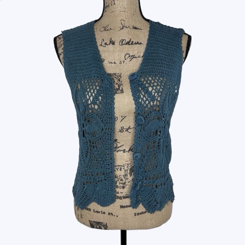 Handmade Open Knit Vest Top Sz M? Button Front Boho Festival Cottagecore Layer‎